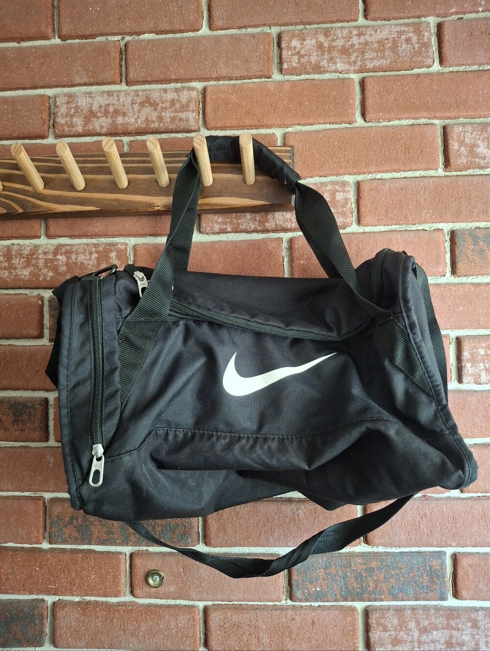 Nike Black Duffel with White Swoosh - Compact Gym Bag